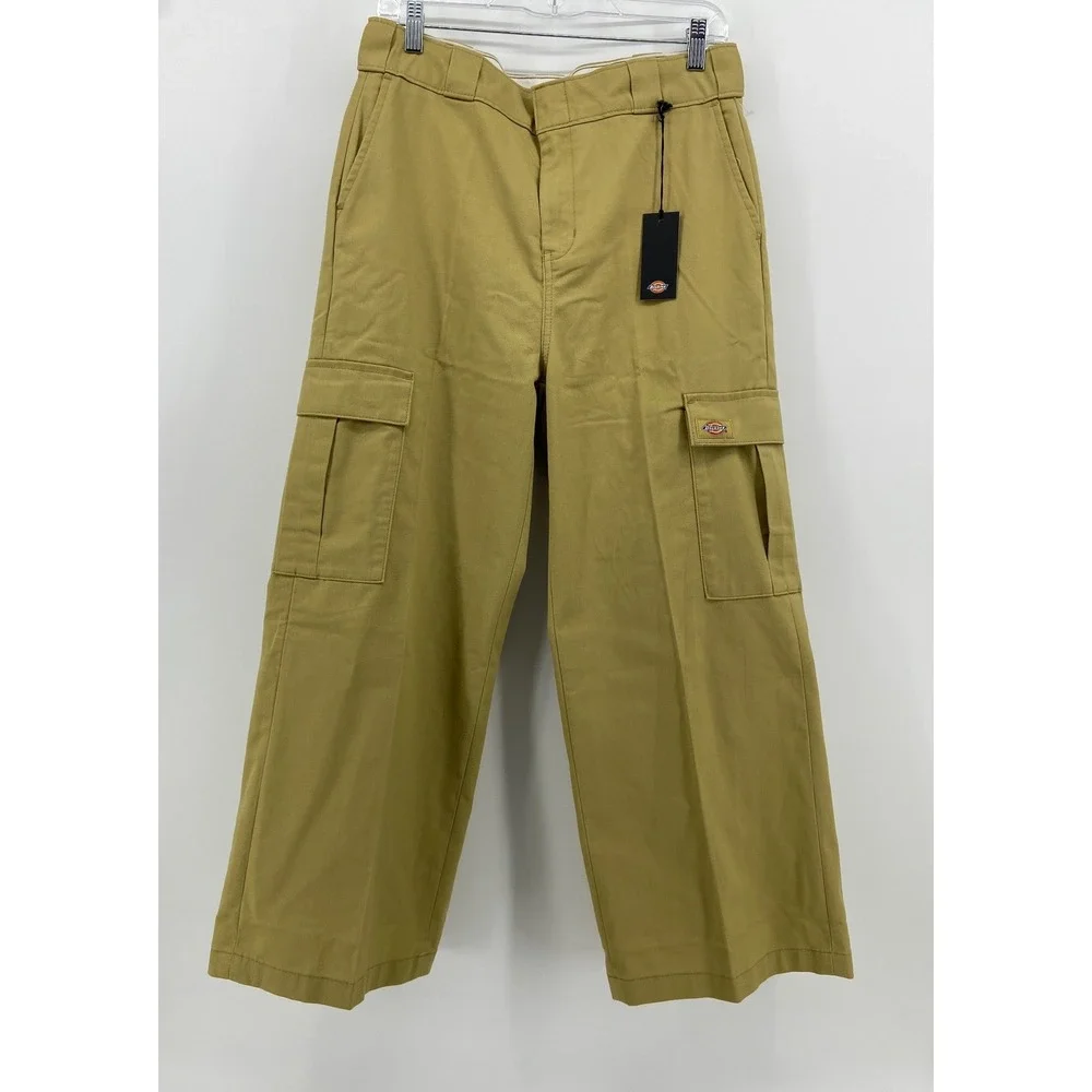 Dickies Womens Wide Leg Cargo Pants Khaki Tan Twill High Waisted FPR03S2K NEW